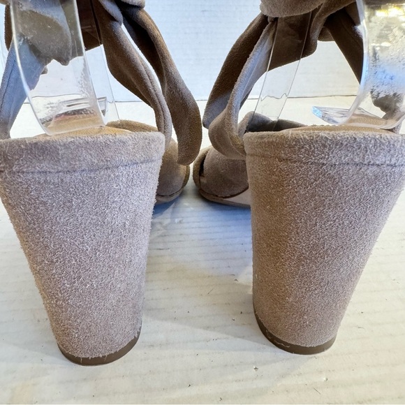 Elaine Turner Taupe Suede Leather “RAE” Ankle Wrap Heel Sandals Shoe Size 8.5 - Picture 12 of 16
